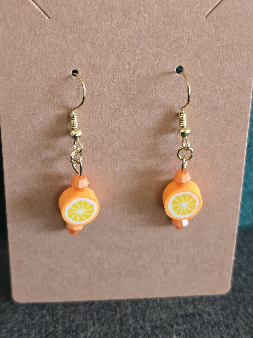 Handmade Citrus Orange Slice Dangle Earrings | Summer Fruit Jewelry - Picture 4 of 5